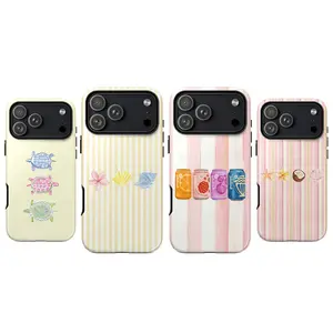 Cute Summer Beach Phone Case, Pastel Turtle Shell Aesthetic Cover for iPhone 11 12 13 14 15 16 17 Pro Max, Striped Soft Girl Design, Coastal Vibes Sea Life Pattern, Trendy Minimal Ocean Style, Perfect Gift for Her Women Girl