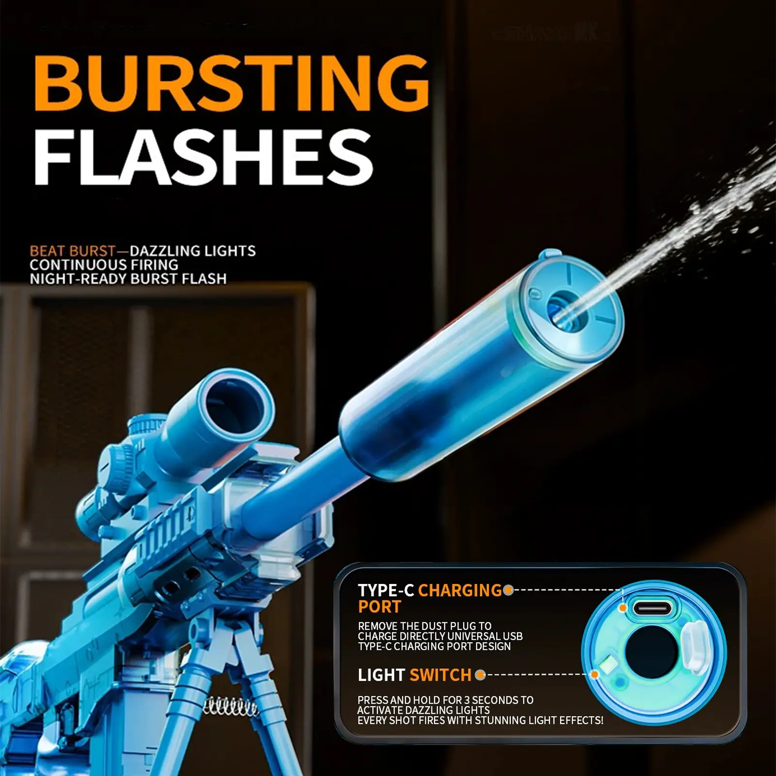 Electric Powerful Water Blaster for Kids, Long Range Spray Toy with Scope & Stand, Summer Outdoor Play