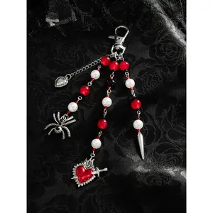 Punk Gothic Spider Keychain Heart Pendant Bag Charm Halloween Gift for Friends Couple Party Style Accessory Stylish Keychain