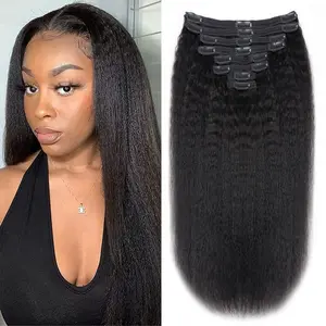 GK Clip in Hair Extensions Real Human Hair 20 Inch 8Pcs 100g Kinky Straight Clip Ins Full Head Brazilian Remy Hair Extensions for Women Natural Black Double Weft Clip In