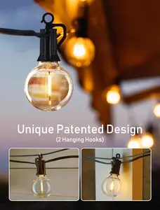 Solar Outdoor String Patio Bistro Lights, 50ft 52LED 3W G40 Bulbs, USB Rechargeable Portable Edison Café String Lights for Porch, Pergola, Backyard, Garden, Pool, Party, Camping