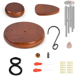 Wind Chime Parts Kit, 24 count Complete DIY Set with Hooks, Round Top, Clapper, Wind Catcher, Brass Nails, and 17.2FT Nylon String for Easy Wind Chime Making, Repair, and Replacement