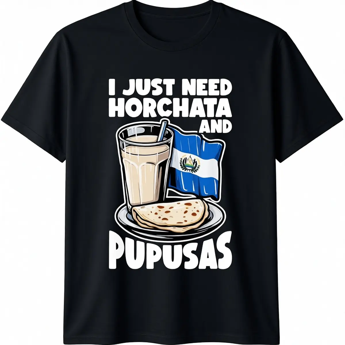 Men's Cotton T-Shirt with Horchata & Pupusas Graphic, Casual Short-Sleeve Streetwear Fashion for Summer, Tshirt