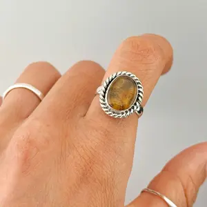 Silver 925 amber ring natural stone