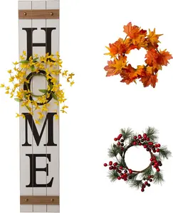 Glitzhome Wooden Welcome Home Porch Sign with Interchangeable Wreaths for Front Door, Vertical Farmhouse Standing Home Sign, Hanging Wall Sign for Year Spring Fall Thanksgiving Christmas, 42”H, White home sign