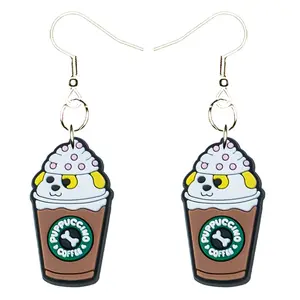 Pup Cup Dog Puppy Earrings Hypoallergenic Silver Plated Fishhooks Hypoallergenic Yazzle Dazzle Puppy Dog Woof Bark Cappuccino Treat