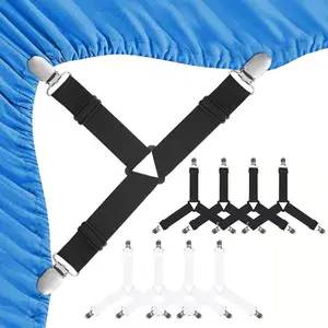 Wide Application Bed Sheet Fastener, 4 Counts Adjustable Triangle Elastic Gripper for Bed Sheets, Mattress Covers & Sofa Cushion, Bed Sheet Straps