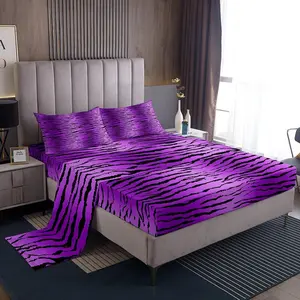 Zebra Stripes Sheets with Deep Pocket Fitted Sheet,Bed Sheets Set,Jungle Animal Sheet Set,Animal Fur Print Bed Set for Boys Girls Teens