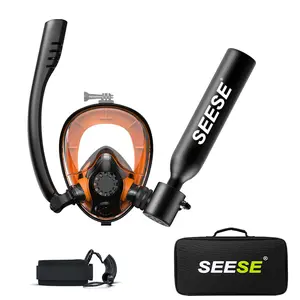 SEESE Mini Scuba Tank (No Inflatable Device) with Snorkel Mask 0.5L Portable Small Diving Tank with Full Face Diving Mask Reusable DOT Certified Pony Bottle Diving Cylinder Kit