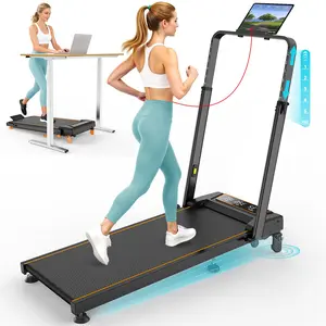 Trisomy-ss Walking Pad Treadmill with 15% Incline & Dual LED Display, 4 in 1 Walking Pad with Handle Bar, 3.5HP Foldable Under Desk Treadmill, Portable Treadmills for Home 350LBS, 4 Adjustable Incline, RGB Light