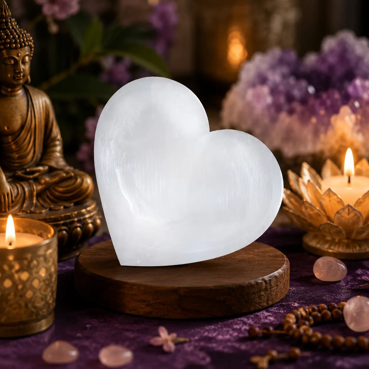 10cm White Polished Heart-Shaped Selenite Decorative Display Piece, Modern Home Decor Statue & Figurine