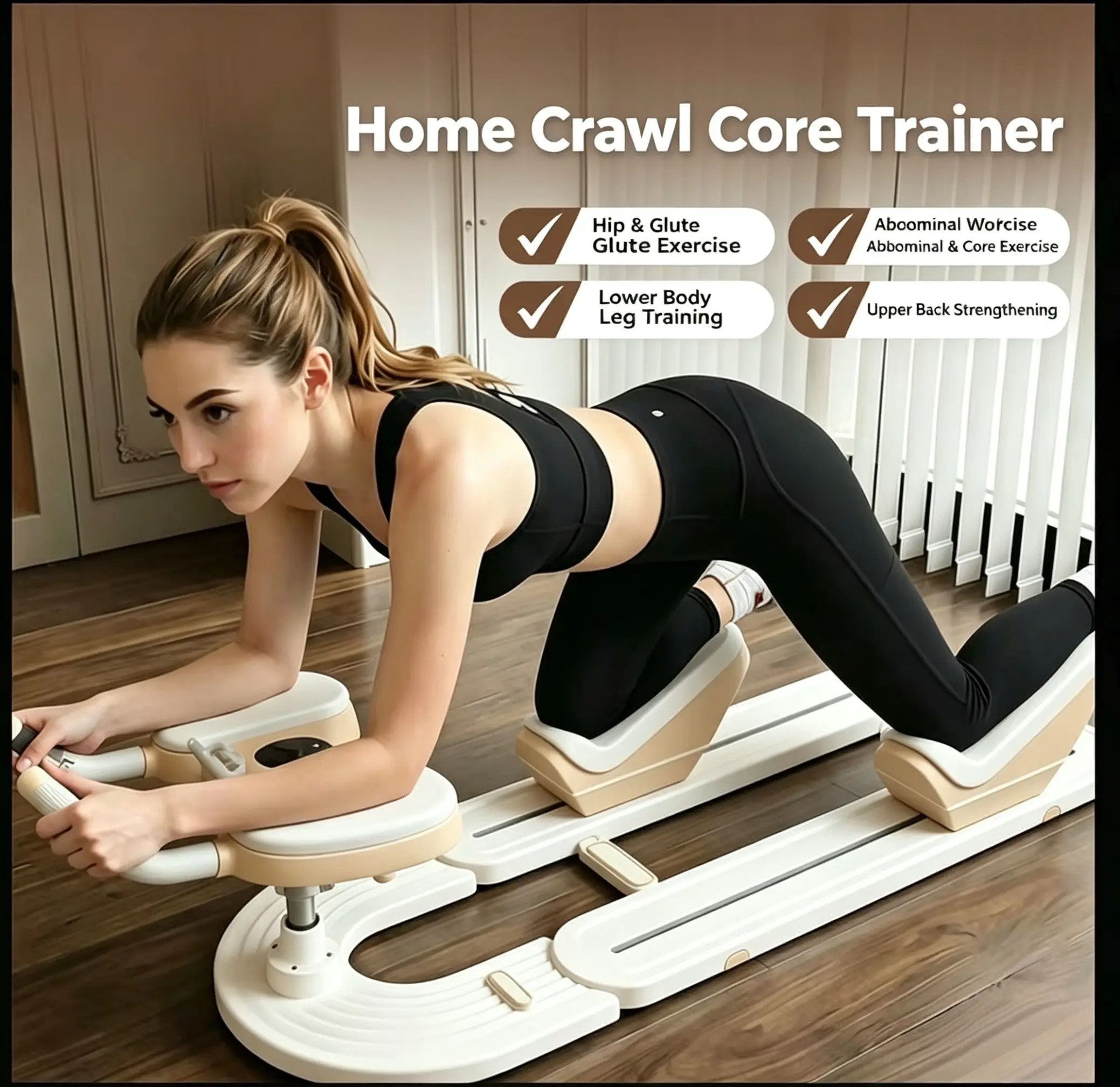 Portable Crawl Trainer and Sliding Core Workout Machine, Low-Impact Exercise Equipment for Home Gym, Full-Body Abdominal, Glute & Leg Strength Training, Core Workouts