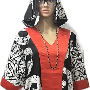 Ankara Bubu Dress - Casual Women's Wear with Unique Patchwork Design and Red Accents - Womenswear Vneck