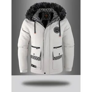 Men's Heavy Winter Coat, with Faux Shearling Hood and Full Zip Closure - Machine Washable Outer Shell, Black Casual Jacket Suitable for Cold Weather, Autumn and Winter Outdoor Fabric (Regular Fit), Men's Winter Coat, Men's Winter