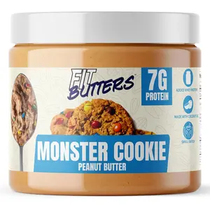 Fit Butters Monster Cookie Peanut Butter Spread - Added Protein and Coconut Oil, Low Carb, Low Sugar, Complete Protein Dessert Flavored Nut Butter