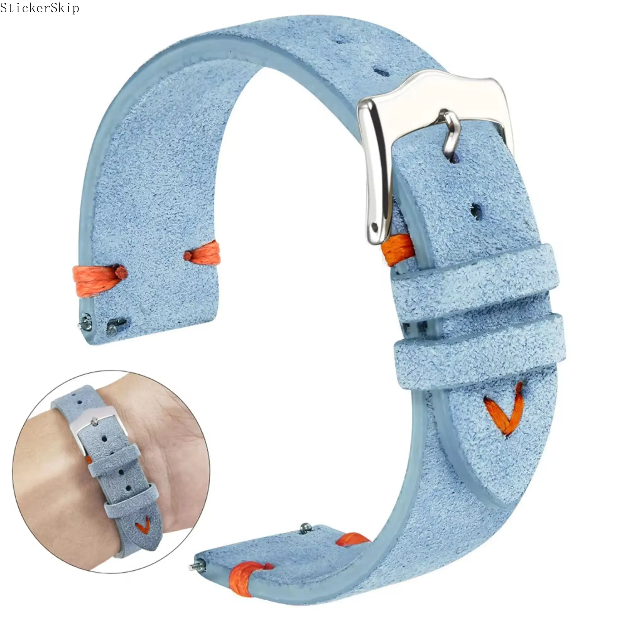 2026 Colourful Handmade Nubuck Suede Watch Strap, Premium Sewing Customized Bracelet Wristband, 20mm 22mm Universal Replacement Band, Soft Textured Vintage Aesthetic Design, Fashion Casual Accessory for Daily Wear and Holiday Gifting