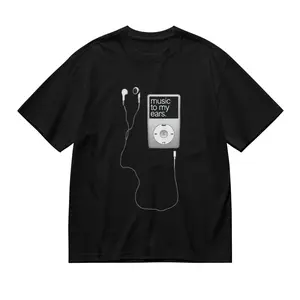 Retro iPod "Music Is My Drug" Graphic Tee - Vintage MP3 Player Oversized Shirt for Men Women, 2000s Nostalgia Casual Streetwear Top