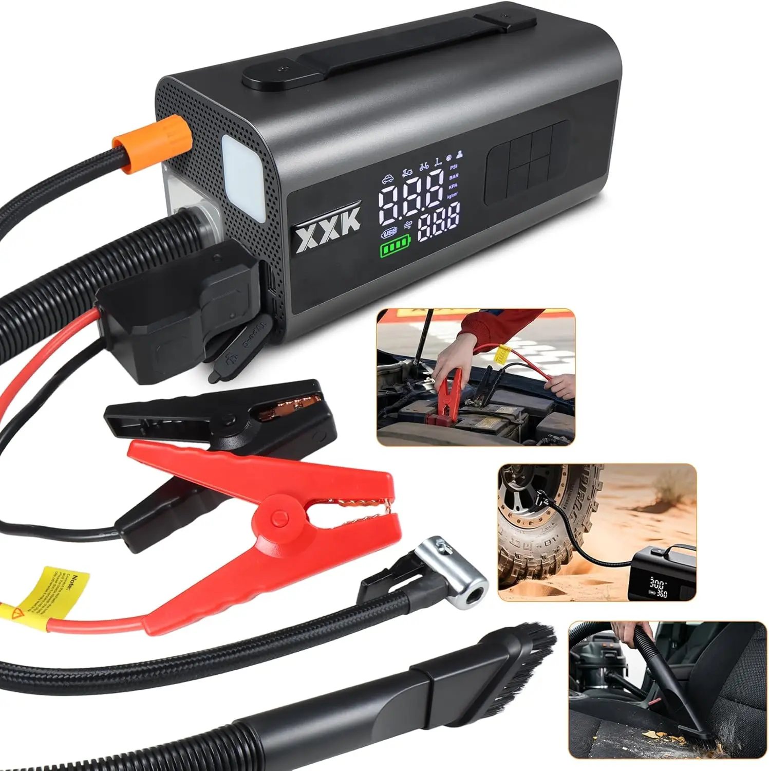 XXK 10-in-1 Car Jump Starter (2000A) & 160PSI Tire Inflator, 1.81kg Portable Air Compressor, 15000Pa Cordless Car Vacuum & Blower, Auto Essentials
