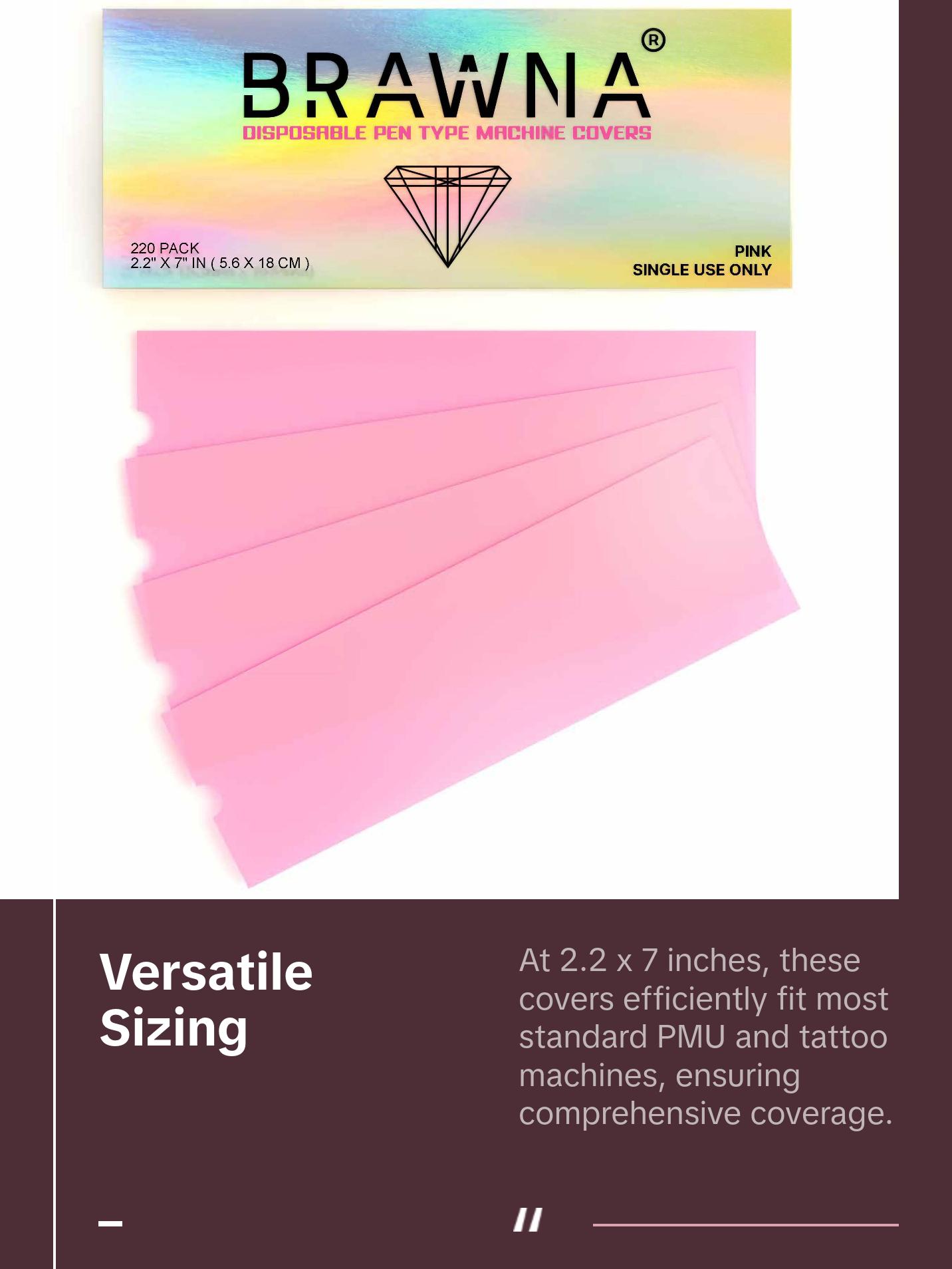 BRAWNA 220 Pack Disposable PMU, Tattoo & Microneedling Pen Type Machine Covers - Pink
