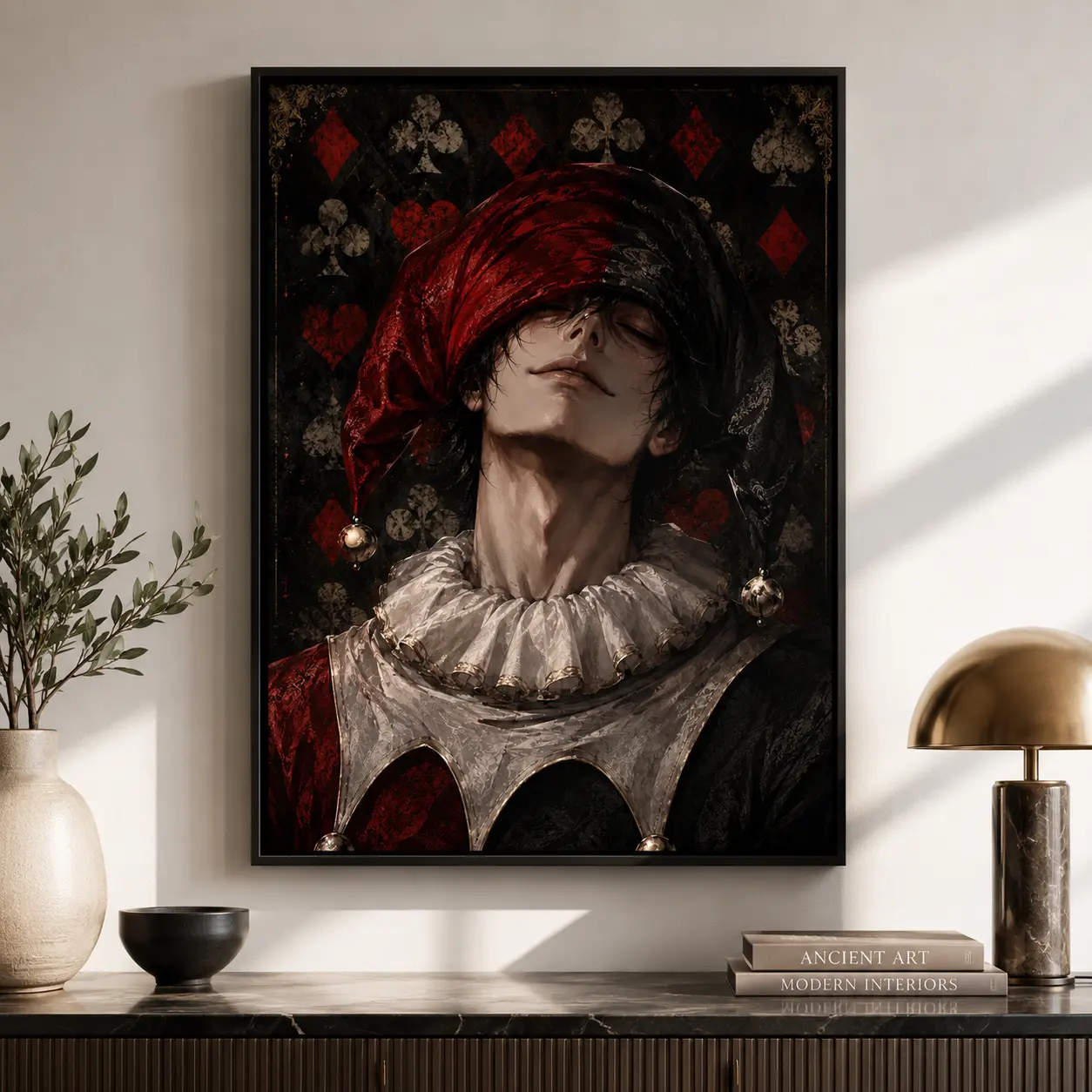Dark Clown & Playing Cards Poster – Gothic Fool Wall Art Decor