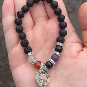 Handmade Natural 8mm Lave Stone Scorpio Zodiac Bracelet with Moonstone, Carnelian, Red Garnet, Amethyst, And Black Tourmaline.