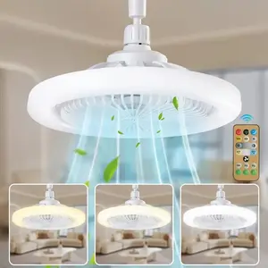 Remote Control LED Fan Light, Small Ceiling Fan, Three Color Adjustable, 3 Speed Settings, Dimmable LED, E27 Base, Ideal for Kitchen Bedroom, Dimmable LED Fandelier