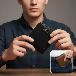 Men’s Slim Minimalist PU Leather Bifold Wallet - Zipper, Coin Pocket, Compact Card Holder for Everyday Carry, Travel, Stylish Vintage Fashion Accessory Birthday Gift