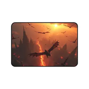 Dragon Destruction Fantasy Desk Mat, Ancient City Mouse Pad, Mythical Creature Gaming Mat, Magical Office Decor, Mythology Table Protector