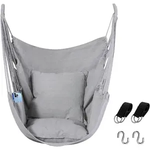 Hammock Chair, Boho  Rope Ceiling Swing, Macrame  Swinging Chair for Indoor,Outdoor,Bedroom,Outside,Garden,Balcony,Yard,Deck,Max 330 Lbs (Gray)