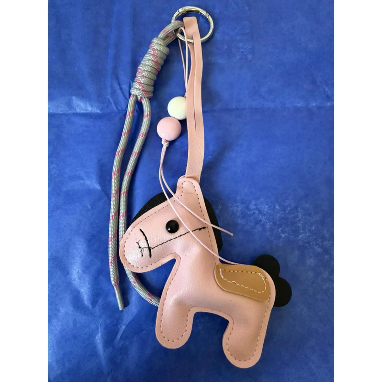 Pink Horse Keychain with Colorful Beads and Rope Strap for Kids' Accessories