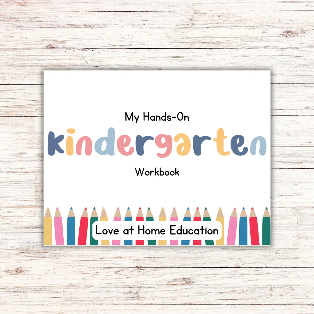 Love at Home Education My Kindergarten Learning Workbook Name Birthday Address Phone Math ABC's Colors Shapes Printed on Cardstock Laminated with Dry Erase Marker Tracing Preschool Books Sticker Decals