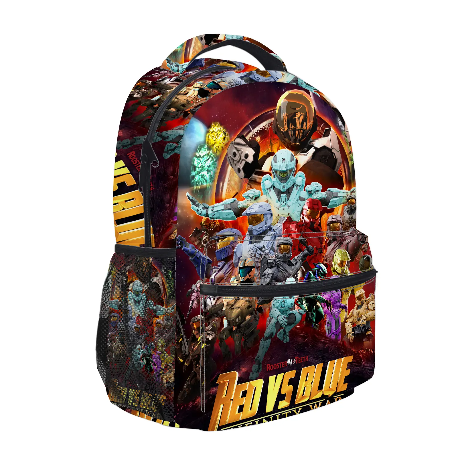 Red vs. Blue Y2K Aesthetic Backpack for Girls, Cute Cartoon Girl Printed School Bag for Teens, Large Capacity Bookbag with Mesh Side Pockets, Lightweight Casual Travel Daypack for Back to School e-127