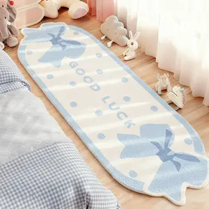 Cute Blue Bow Carpet for Kids Room, Cute Bow Design, Modern Simple Cream Style Girls Bedroom Decor, Soft Comfortable Plush Rug for Living Room & Bedroom, Polka Dot Rug, Kawaii Rug
