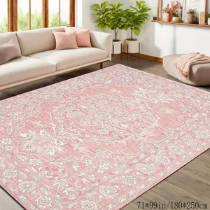 Floral Pattern Carpet, Soft Velvet Rug for Bedroom Living Room, Anti-Slip Washable Mat, Indoor Outdoor Use, American Style