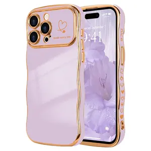 Cute Wave Shape with Love Heart Raised Camera Protection Phone case Accessories Durable Silicone Shiny Silicone Shiny Wavy Wireless