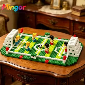 14" Mini Soccer Stadium Micro Building Blocks Set - BPA-Free Plastic Bricks Diorama Kits, 14.09"x8.28"x2.16" DIY Sports Model Collectibles for 12+ Years, Ideal for Birthdays