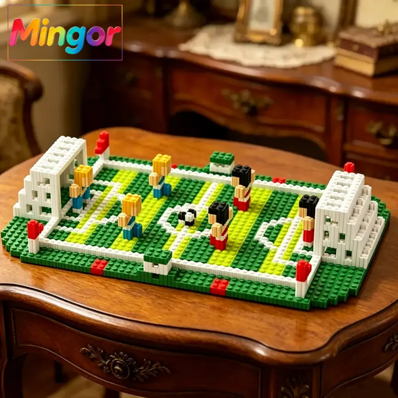 14" Mini Soccer Stadium Micro Building Blocks Set - BPA-Free Plastic Bricks Diorama Kits, 14.09"x8.28"x2.16" DIY Sports Model Collectibles for 12+ Years, Ideal for Birthdays