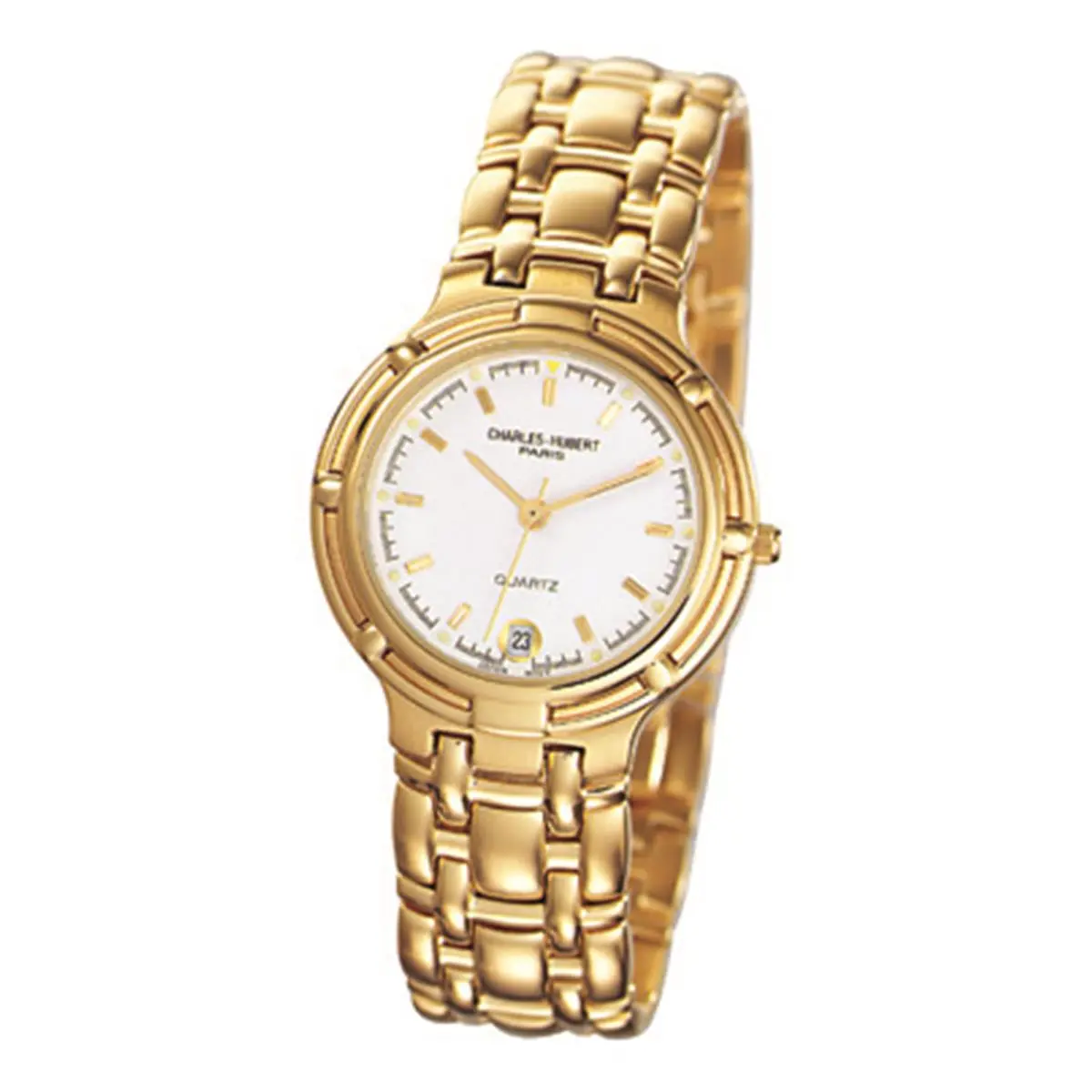 212 MAIN Charles-Hubert-Paris Men's Gold-Plated Quartz Wristwatch - Business Fashion Watch with Elegant Round Dial, Casual Fashion Accessory