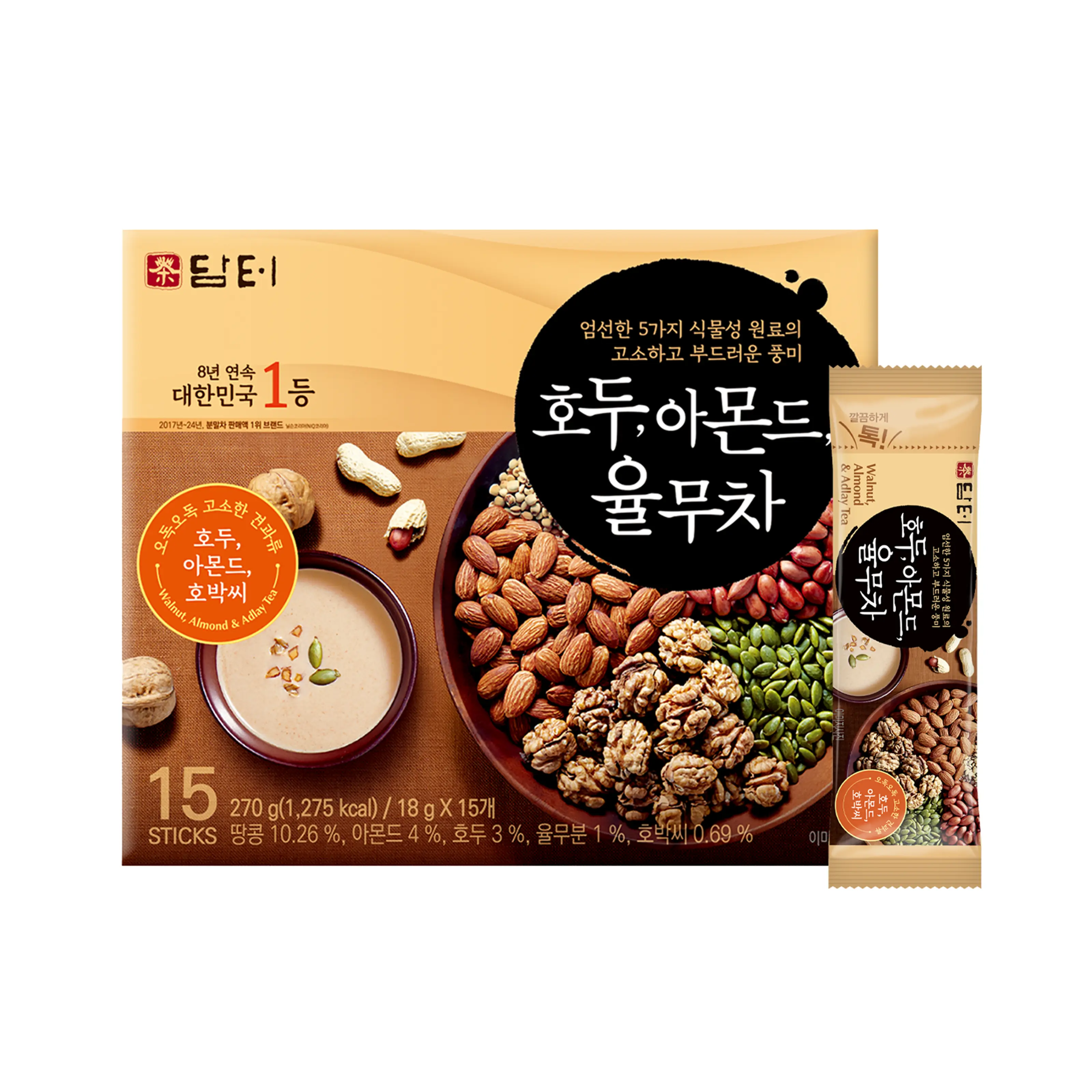 Damtuh Walnut Almond Adlay Drink Mix 15 Sticks - Korean Grain Latte