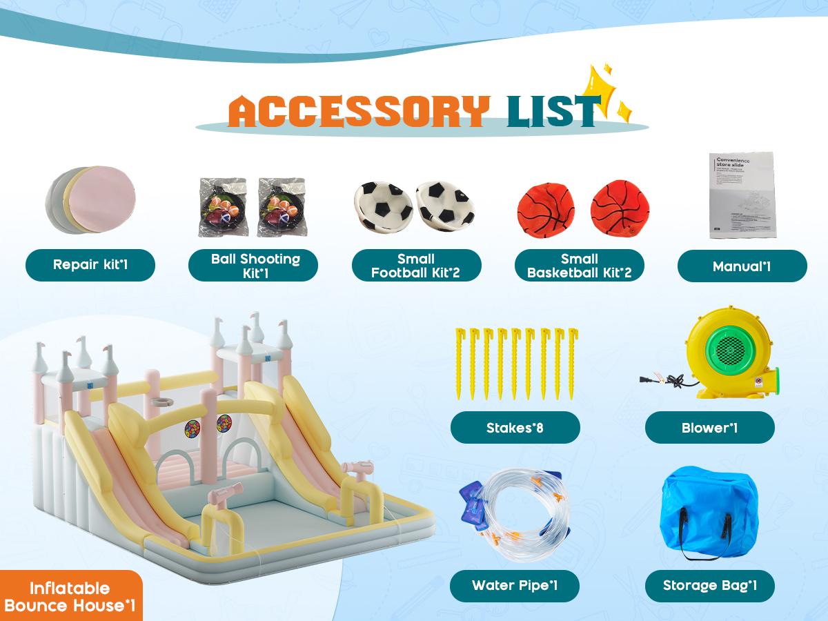 ALBOTT Inflatable Bounce House, Water Slide with Jumping Area, Climbing Wall, Splash Pool and Water Gun, Indoor Outdoor Jumper for Kids 3-12, Air Blower Included