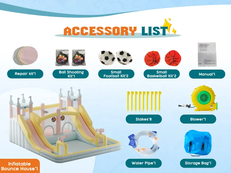 ALBOTT Castle Theme Multi-Play 420d+840d Fabric Soft Pastel Inflatable Water Slide Bounce House (7 Sizes) - Kids Sports Outdoor Jumper with Jumping Area, Climbing Wall, Splash Pool, Water Gun, Air Blower for Ages 3-12,[TikTokShopFallDealsForYou]