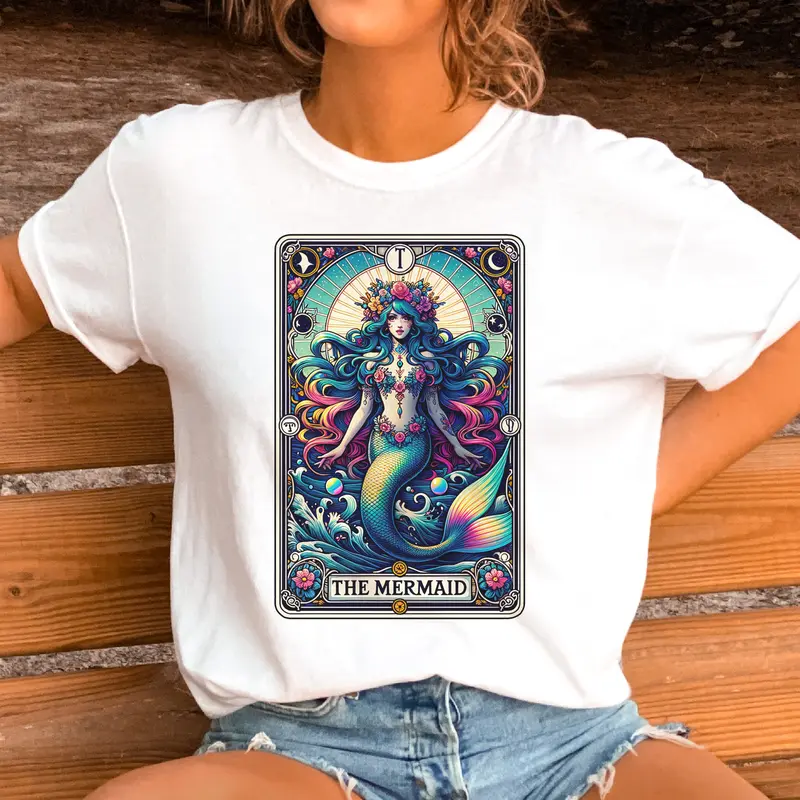 Tarot Tees Tarot Skeleton Tshirts Mermaid Tarot T-Shirts Tarot Card Skull Shirts Dog Mom Tarot Tshirts Tarot Cat Mom Tees The Mermaid T-Shirt Mom Tarot Tops Plant Lover Tops