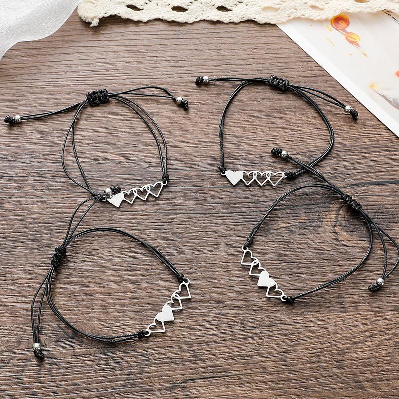 4 PCS Heart-shaped Matching Bracelets for Best Friend Family Women Mens