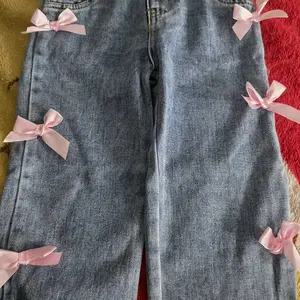 Cute Bowknot Baby Girl Jeans, Light Wide Leg Denim Jeans, Loose Fitting Pants, Elastic Waist Casual Fashion, Perfect for Daily Wear