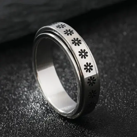 Fashion Flower Design Rotatable Ring, Stainless Steel Ring for Women & Men, Elegant Casual Ring, Casual Jewelry for Party, Daily Clothing Decor, Trendy All-match & Exquisite Jewelry for Birthday Gift, Fashionable Jewelry, Jewelry Rings