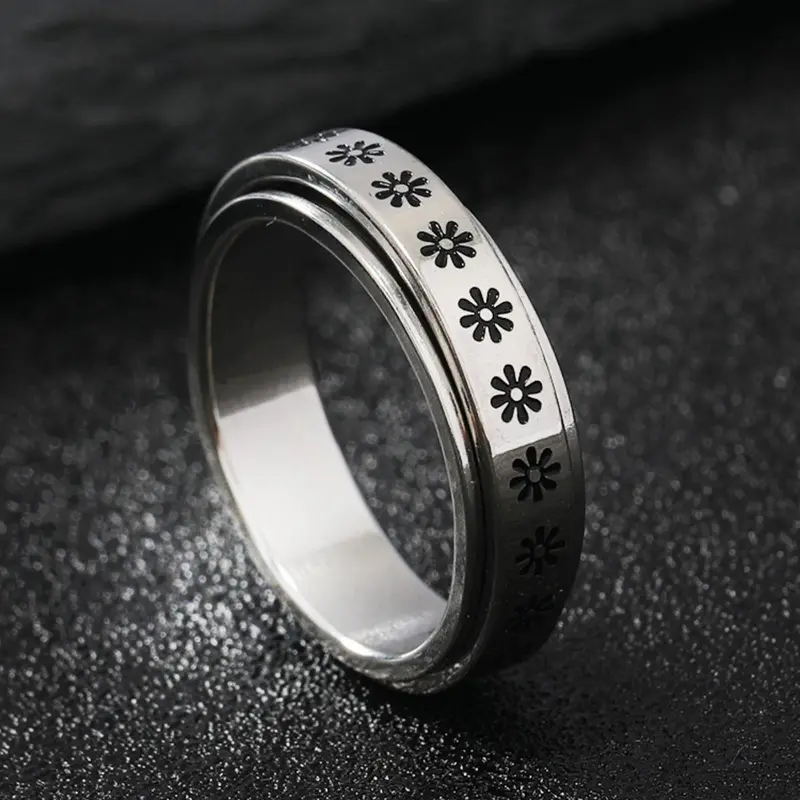 Fashion Flower Design Rotatable Ring, Stainless Steel Ring for Women & Men, Elegant Casual Ring, Casual Jewelry for Party, Daily Clothing Decor, Trendy All-match & Exquisite Jewelry for Birthday Gift, Fashionable Jewelry, Jewelry Rings
