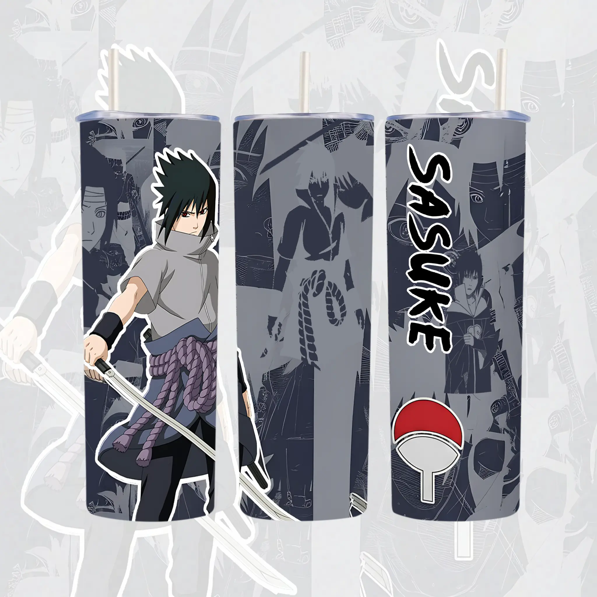 Sasuke Uchiha Anime Tumbler 20oz, Naruto Stainless Steel Travel Mug, Manga Insulated Cup With Handle & Straw, Gift For Anime Fans