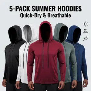 5 Pack Men's Long Sleeve Fishing Shirts with Hood UPF Sun Protection Quick Dry Athletic Tops