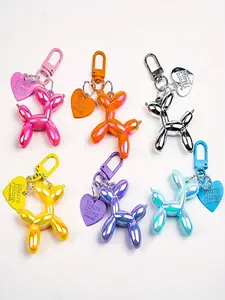 2pcs/set Holographic Balloon Dog Keychain Pendant, Candy Color Heart Accessories, DIY Backpack Charm