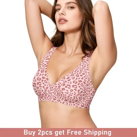Women Leopard Print Jelly Deep V Bras Soft Comfortable Seamless Wireless No Underwire Bralettes Comfy Plunge T shirt Everyday Bras
